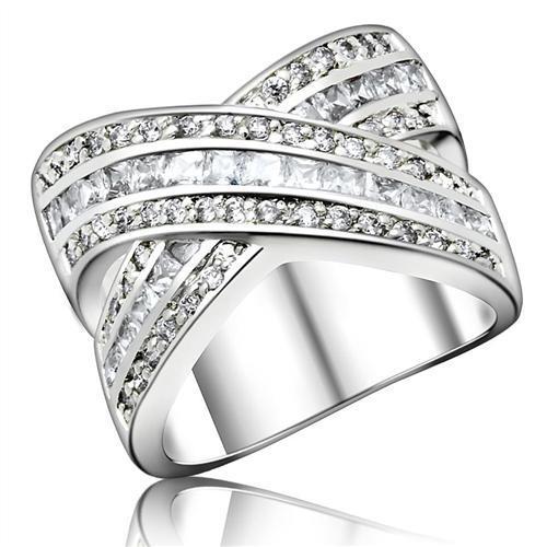 High Polished 925 Sterling Silver Ring with AAA Grade CZ  in Clear
