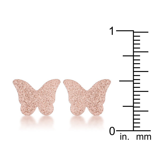 Rose Goldtone Stainless Steel Textured Butterfly Earrings Studs