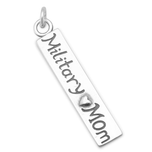 Authentic 925 Sterling Silver Oxidized Military Mom Women's Charm for Bracelet or Necklace