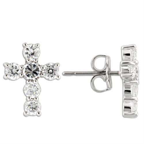 Rhodium 925 Sterling Silver Earrings with AAA Grade CZ  in Clear