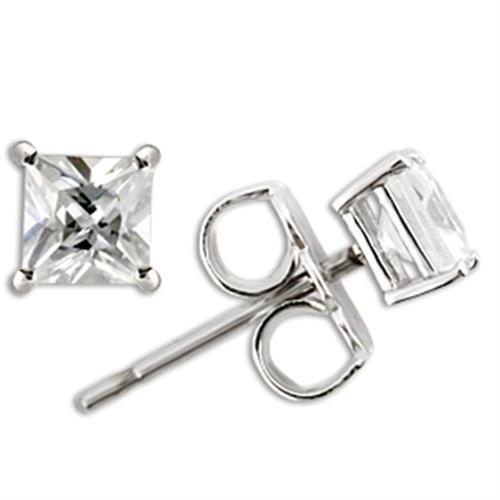 Rhodium 925 Sterling Silver Earrings with AAA Grade CZ  in Clear