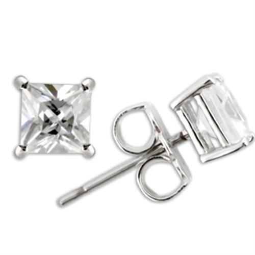 Rhodium 925 Sterling Silver Earrings with AAA Grade CZ  in Clear