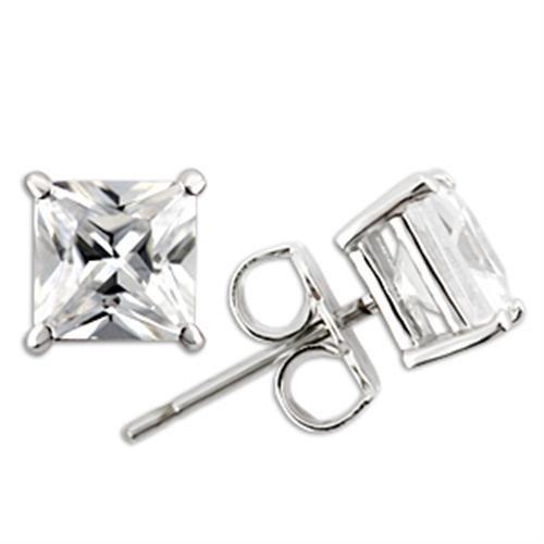 Rhodium 925 Sterling Silver Earrings with AAA Grade CZ  in Clear