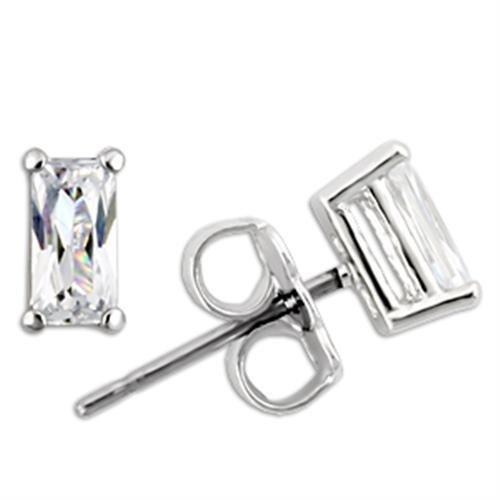 Rhodium 925 Sterling Silver Earrings with AAA Grade CZ  in Clear