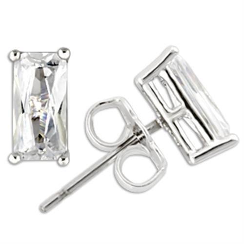 Rhodium 925 Sterling Silver Earrings with AAA Grade CZ  in Clear