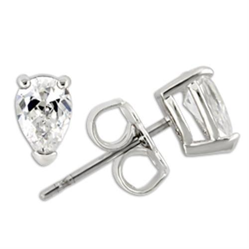Rhodium 925 Sterling Silver Earrings with AAA Grade CZ  in Clear