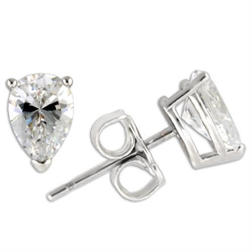 Rhodium 925 Sterling Silver Earrings with AAA Grade CZ  in Clear
