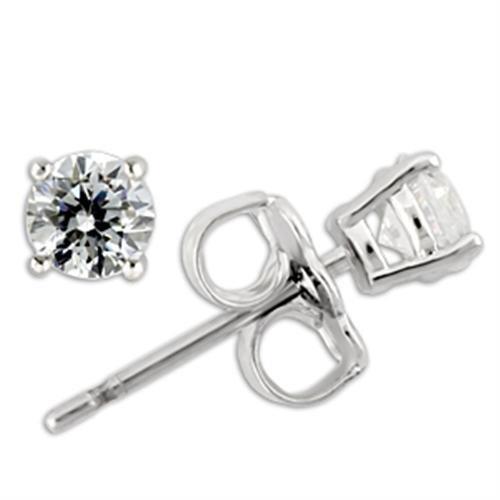 Rhodium 925 Sterling Silver Earrings with AAA Grade CZ  in Clear