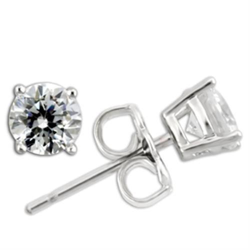 Rhodium 925 Sterling Silver Earrings with AAA Grade CZ  in Clear