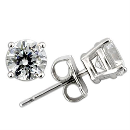 Rhodium 925 Sterling Silver Earrings with AAA Grade CZ  in Clear