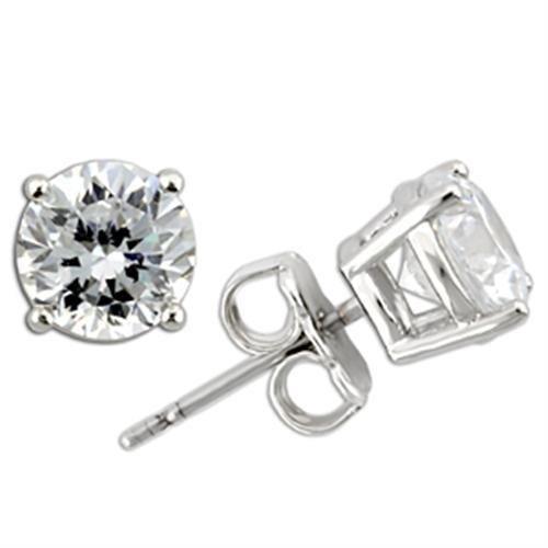 Rhodium 925 Sterling Silver Earrings with AAA Grade CZ  in Clear