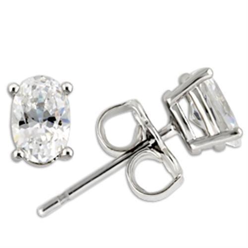 Rhodium 925 Sterling Silver Earrings with AAA Grade CZ  in Clear