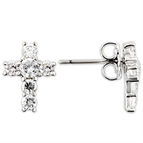Rhodium 925 Sterling Silver Earrings with AAA Grade CZ  in Clear