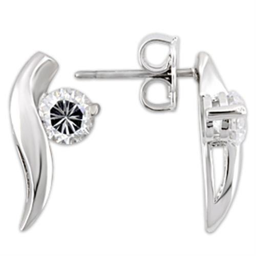 Rhodium 925 Sterling Silver Earrings with AAA Grade CZ  in Clear