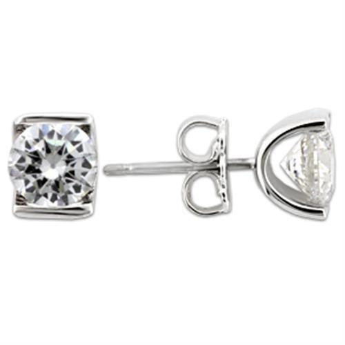 Rhodium 925 Sterling Silver Earrings with AAA Grade CZ  in Clear