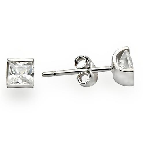 Rhodium 925 Sterling Silver Earrings with AAA Grade CZ  in Clear