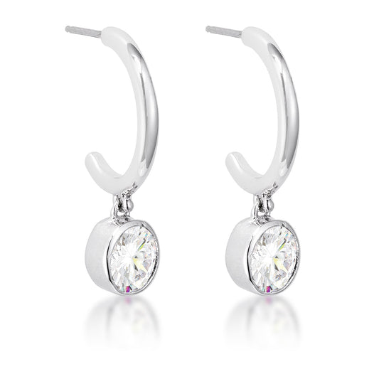 Silvertone Dangling Cubic Zirconia Semi-Hoop Earrings