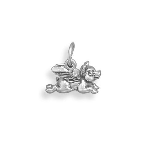 Sterling Silver Oxidized Flying Pig Charm