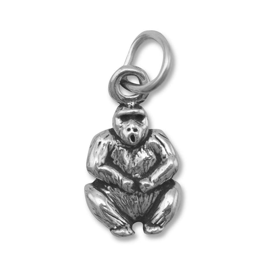 Sterling Silver Oxidized Gorilla Charm