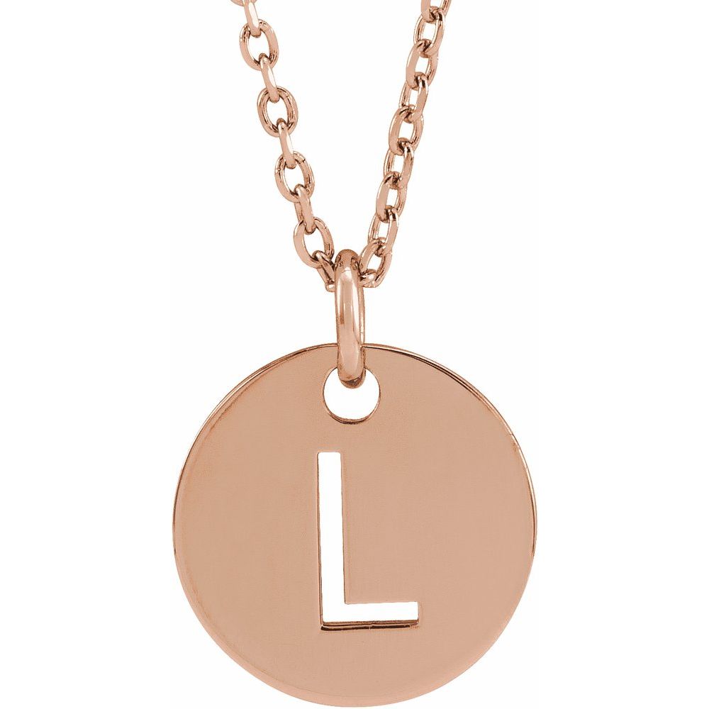 18k Rose Gold Plated 925 Silver 0.39" Letter L Disc Adjustable 16-18" Necklace