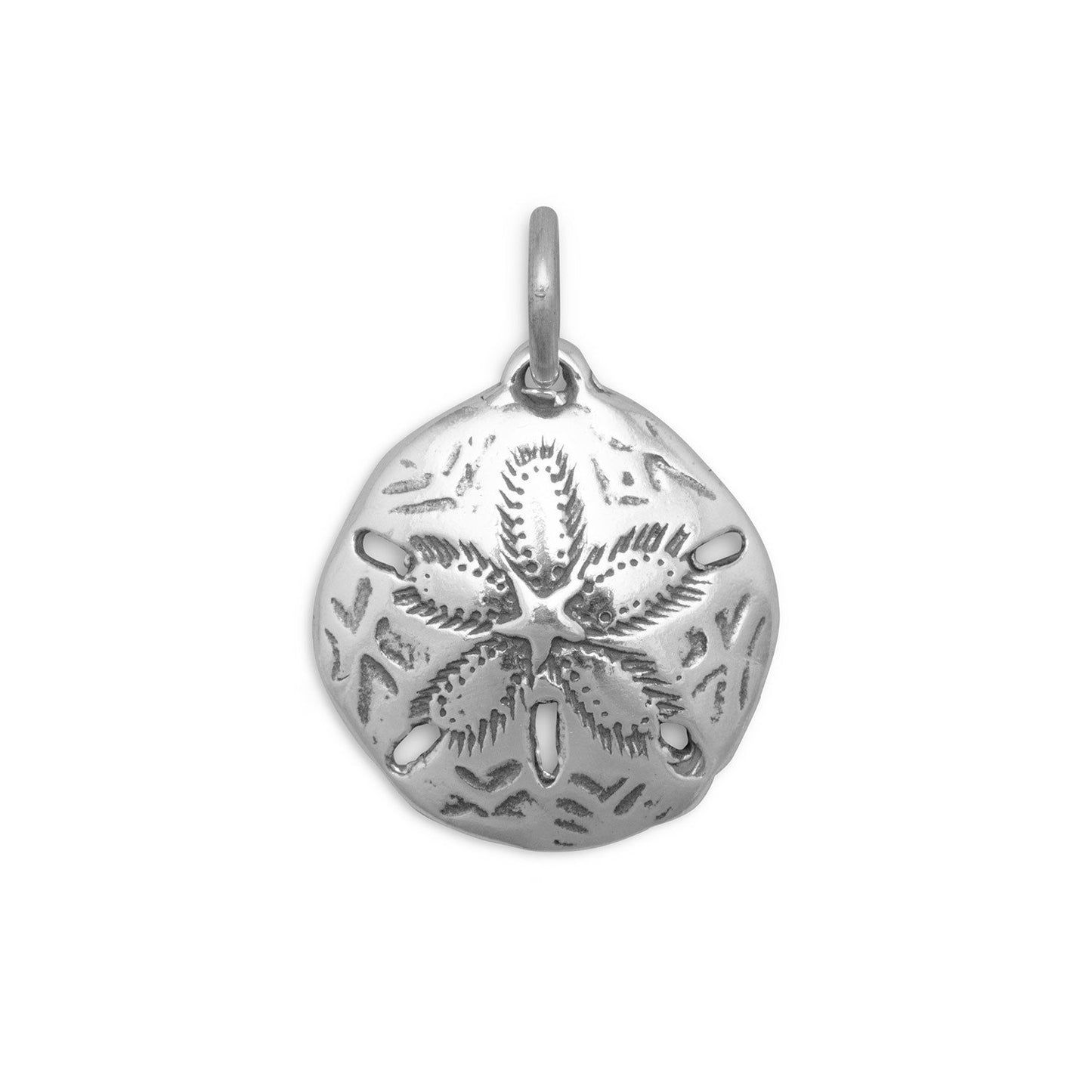 Authentic 925 Sterling Silver Oxidized Sand Dollar Women's Charm for Charm Bracelet or Necklace