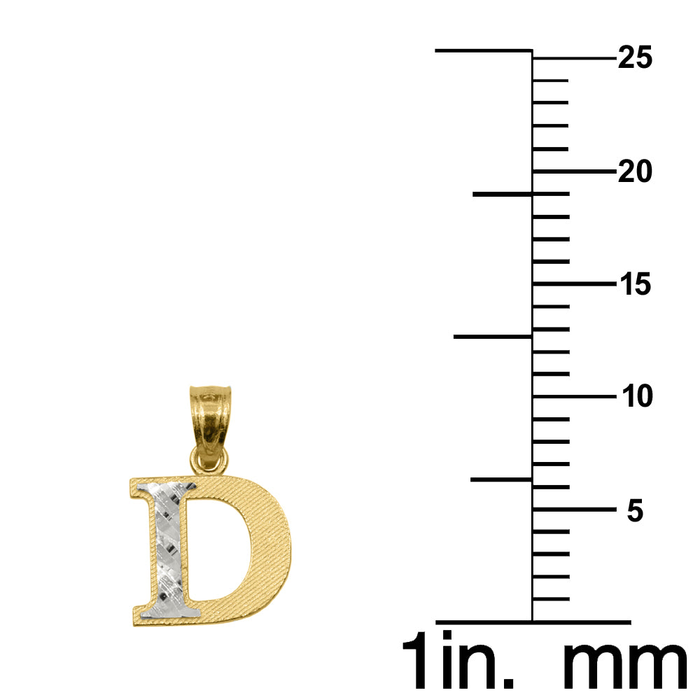 Genuine 14k Two-tone Gold 0.59" Diamond-cut Initial Block Letter 'D' Pendant For Men or Women - Gold Block Letter Charm