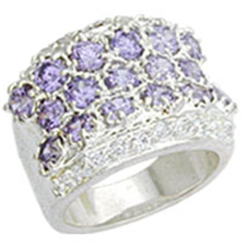 High Polished 925 Sterling Silver Ring with AAA Grade CZ  in Light Amethyst