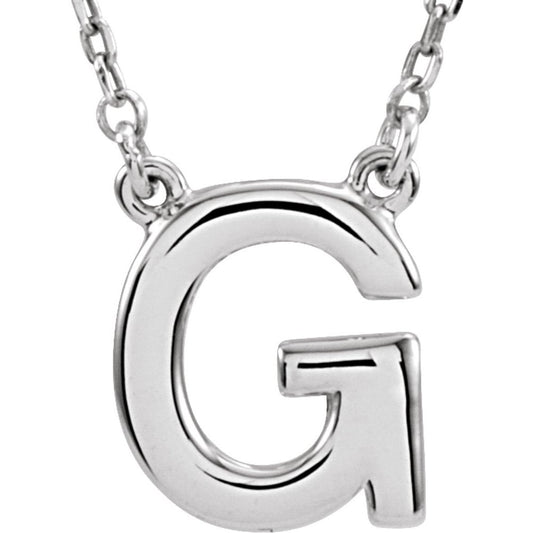 Authentic 925 Sterling Silver Block Font Letter G Trendy 16" Initial Necklace