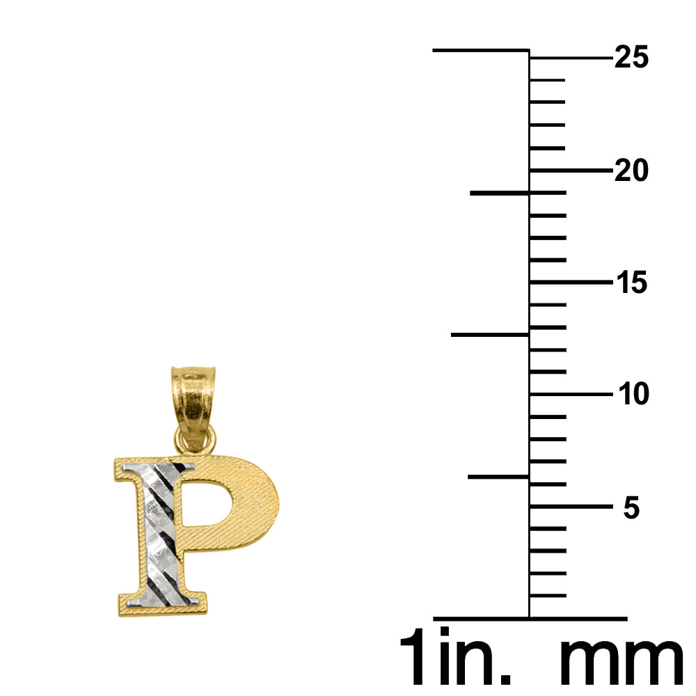 Genuine 14k Two-tone Gold 0.59" Diamond-cut Initial Block Letter 'P' Pendant For Men or Women - Gold Block Letter Charm