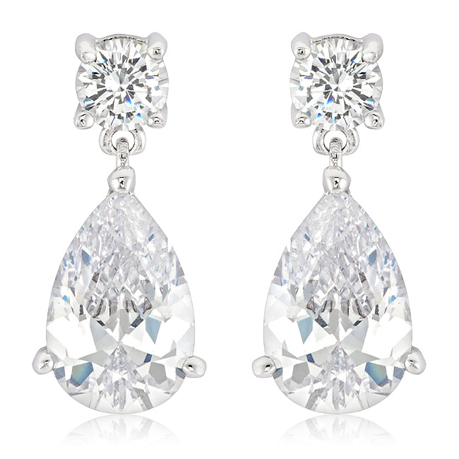 Precious Stars Silvertone Pear-Shaped Cubic Zirconia Drop Earrings