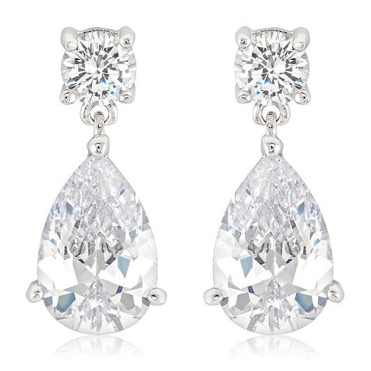 Precious Stars Silvertone Pear-Shaped Cubic Zirconia Drop Earrings