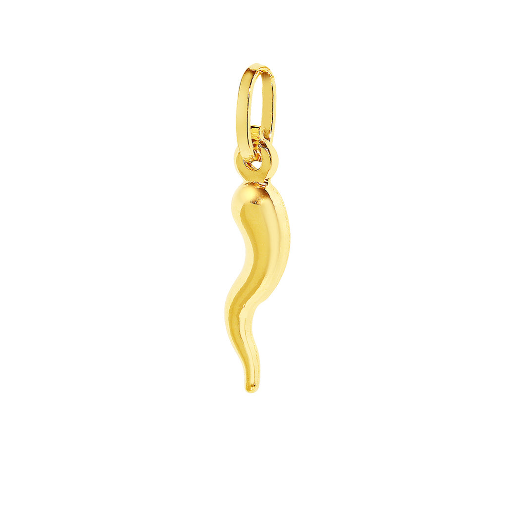 Genuine 14k Yellow Gold 0.78" Hollow Lucky Italian Cornicello Horn Pendant For Men and Women - Lucky Protection Charm, Father's Day, Anniversary, Birthday