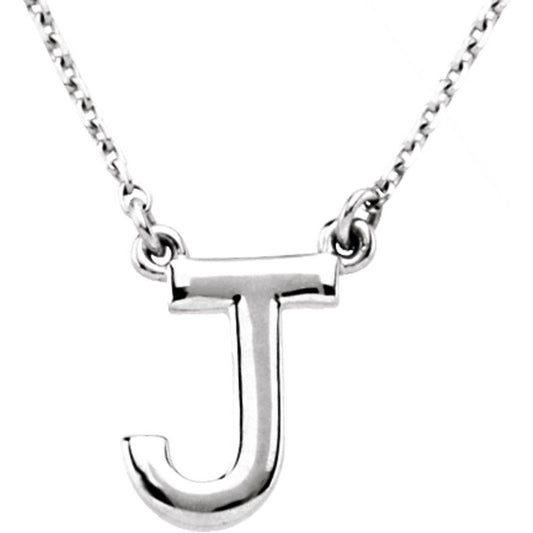 Authentic 925 Sterling Silver 0.41" Block Font Letter J 16" Initial Necklace