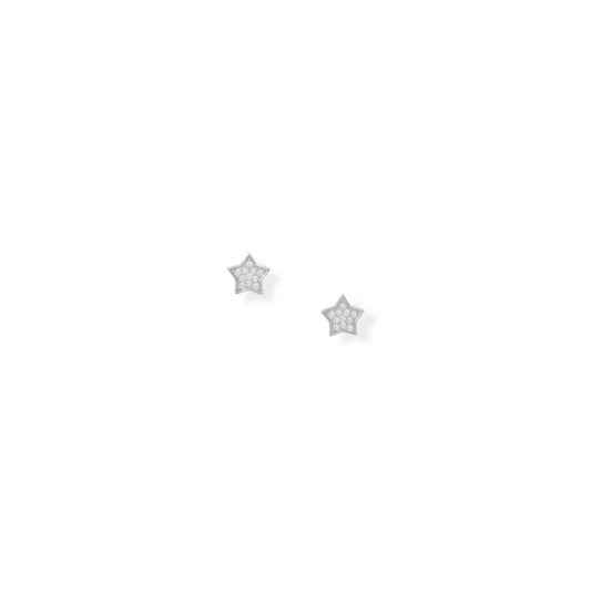 Rhodium Plated Sterling Silver Cubic Zirconia Star Stud Earrings