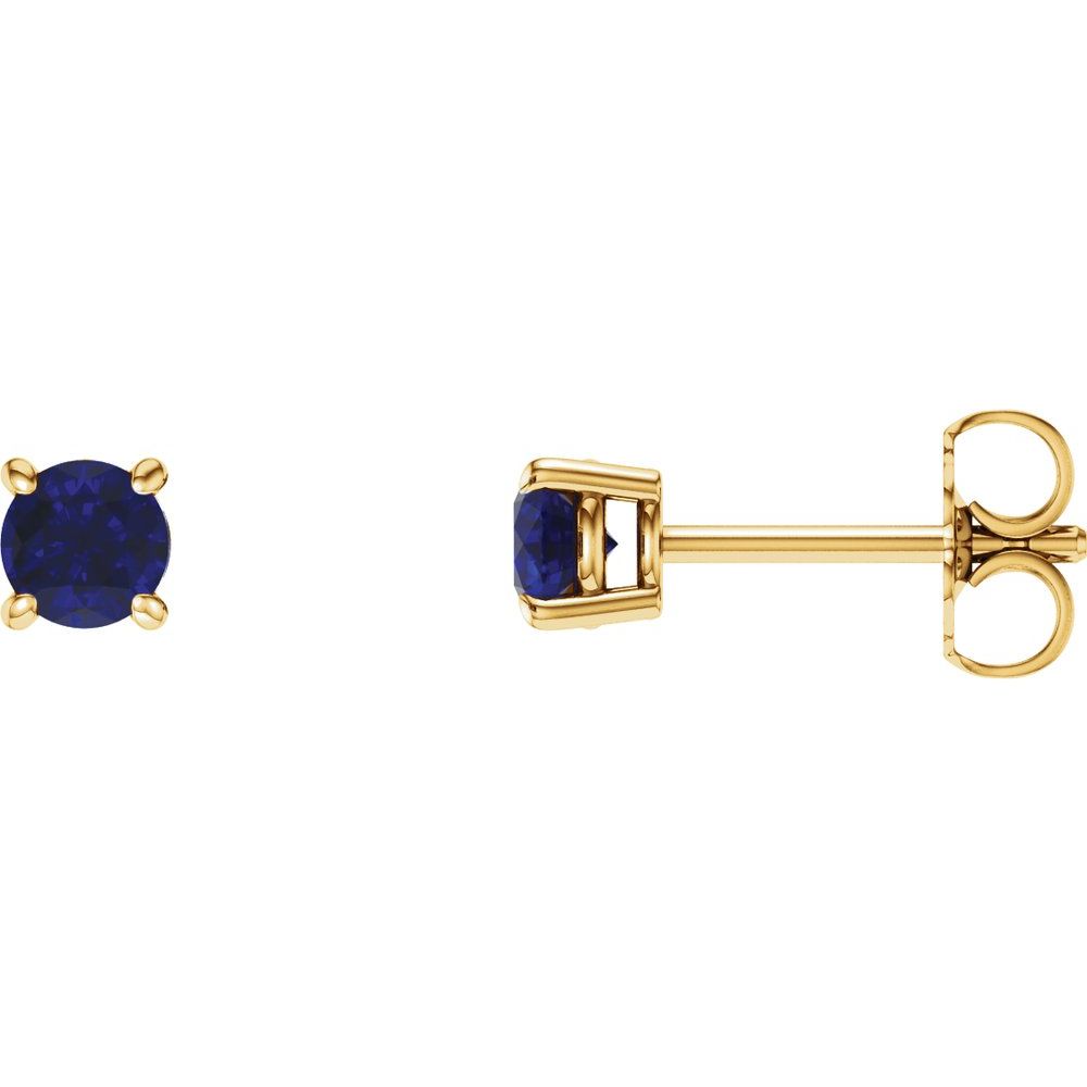 14k Yellow Gold 4 mm Lab-Grown Blue Sapphire Stud Earrings