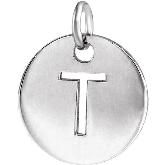 Authentic 925 Sterling Silver Initial T Disc 0.39" Pendant for Men or Women