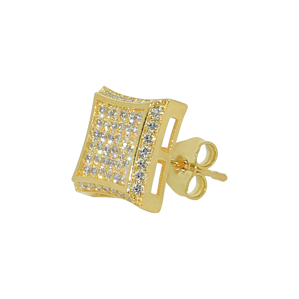 Genuine 14k Yellow Gold 10mm Unisex Men's Square Shaped Micro Pave Cubic Zirconia CZ Kite Studs