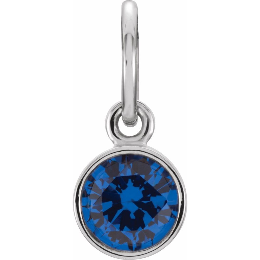 Genuine 14k White Gold 4mm Blue Sapphire CZ Birthstone Women's Bracelet Charm