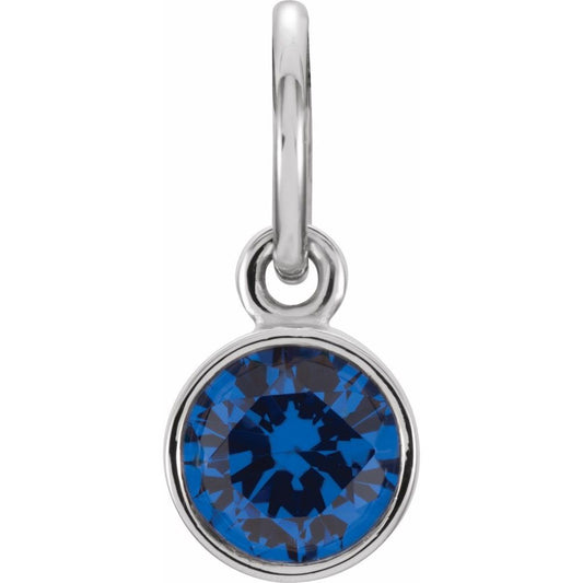 Genuine 14k White Gold 4mm Blue Sapphire CZ Birthstone Women's Bracelet Charm