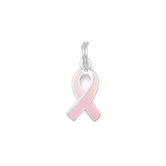 Authentic 925 Sterling Silver Pink Enamel Awareness Ribbon Women Bracelet Charm