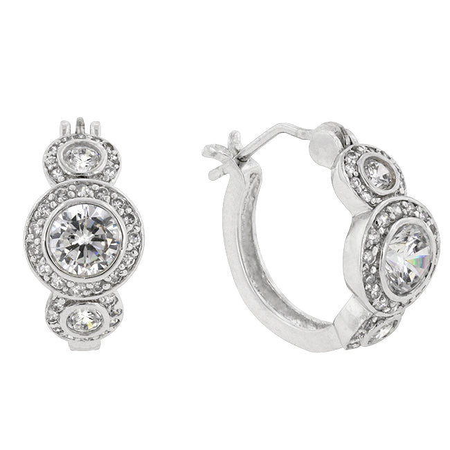 Silvertone Round Cubic Zirconia Halo Hoop Earrings