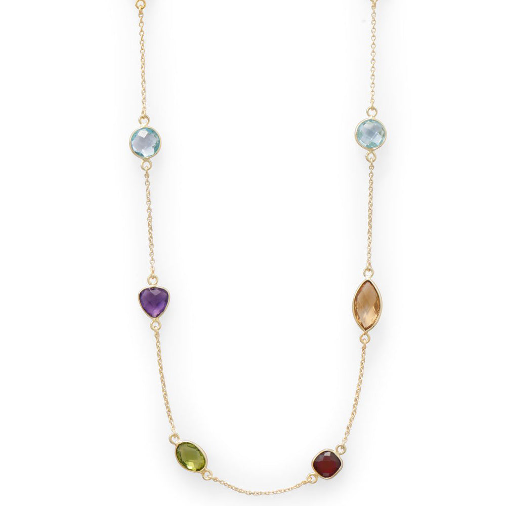 14k Yellow Gold Plated Sterling Silver 25" Multi Gemstone Necklace