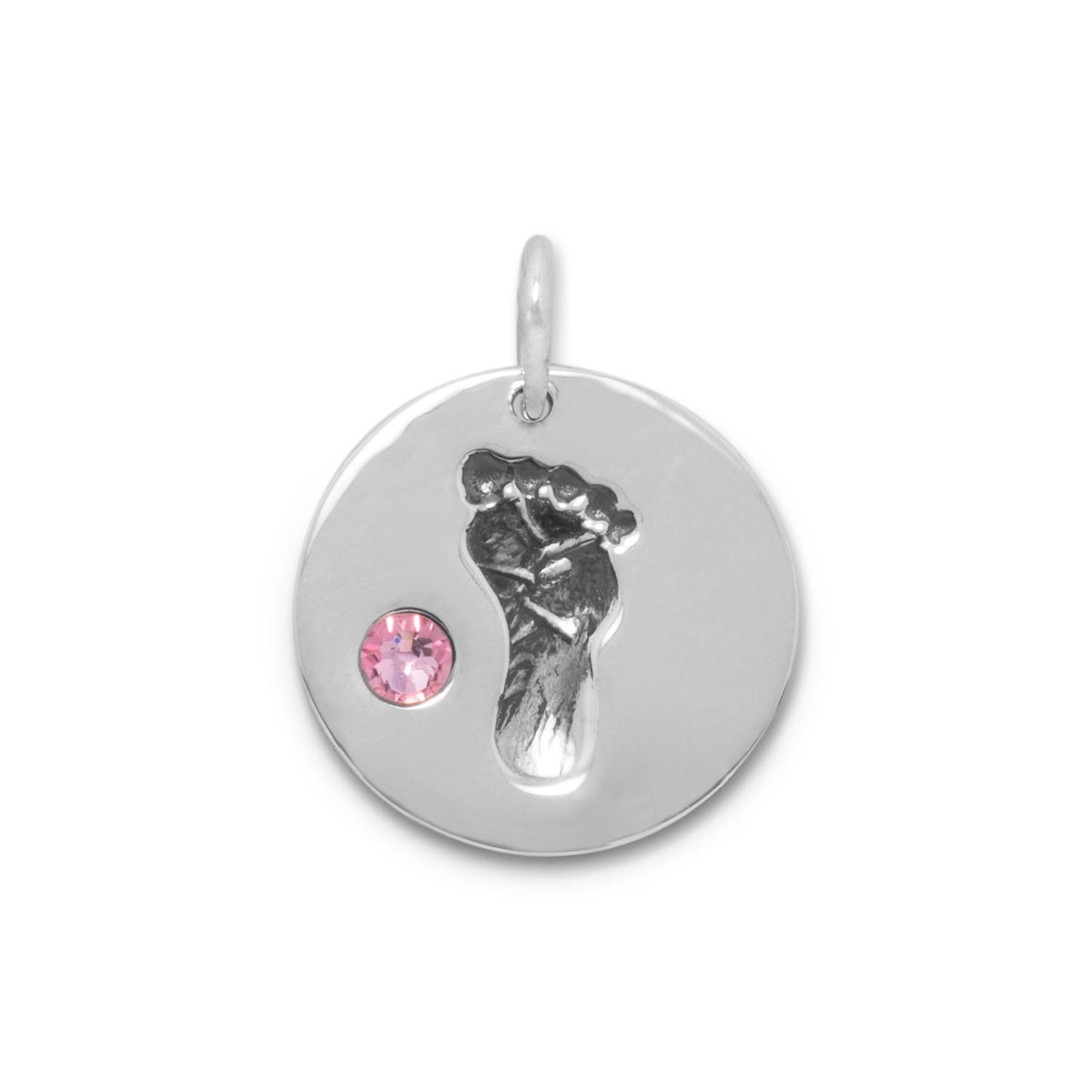 Authentic 925 Sterling Silver Footprint with Pink Crystal Women's Charm for Bracelet or Necklace