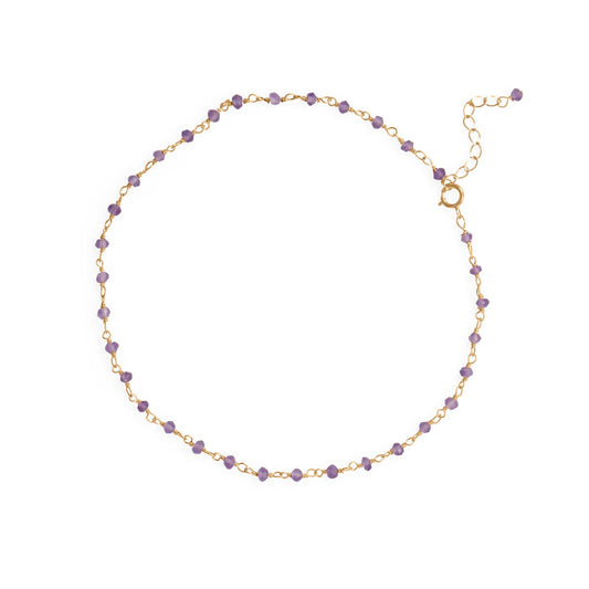 14k Gold Plated Sterling Silver Amethyst Anklet