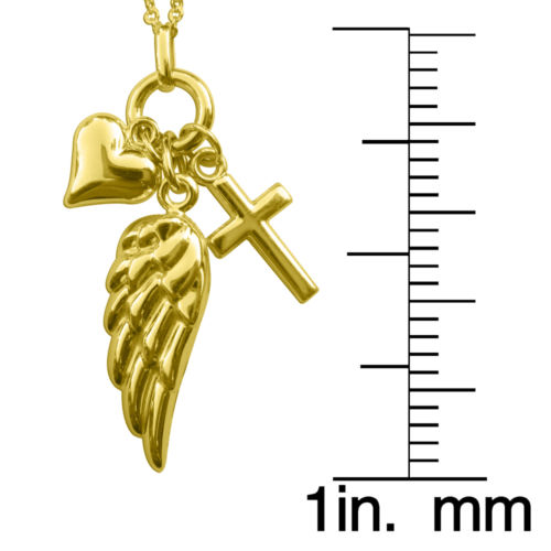 Genuine 14k Yellow Gold Ladies Cross, Angel Wing and Heart Charm 17+1" Necklace For Women - Fashion Jewelry, Gold Jewelry, Gold Gifts for Valentine's Day, Mother's Day, Anniversary, Wedding, Birthday, Birthday