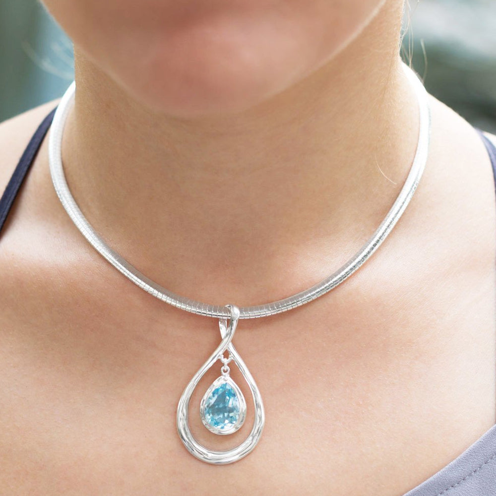 Sterling Silver Pear-Shape Blue Topaz Drop Slide Pendant