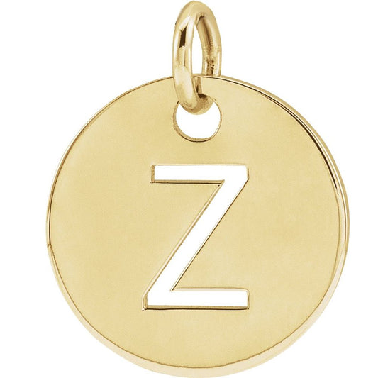 18k Gold Plated 925 Silver Initial Z Disc 0.39" Pendant for Men or Women