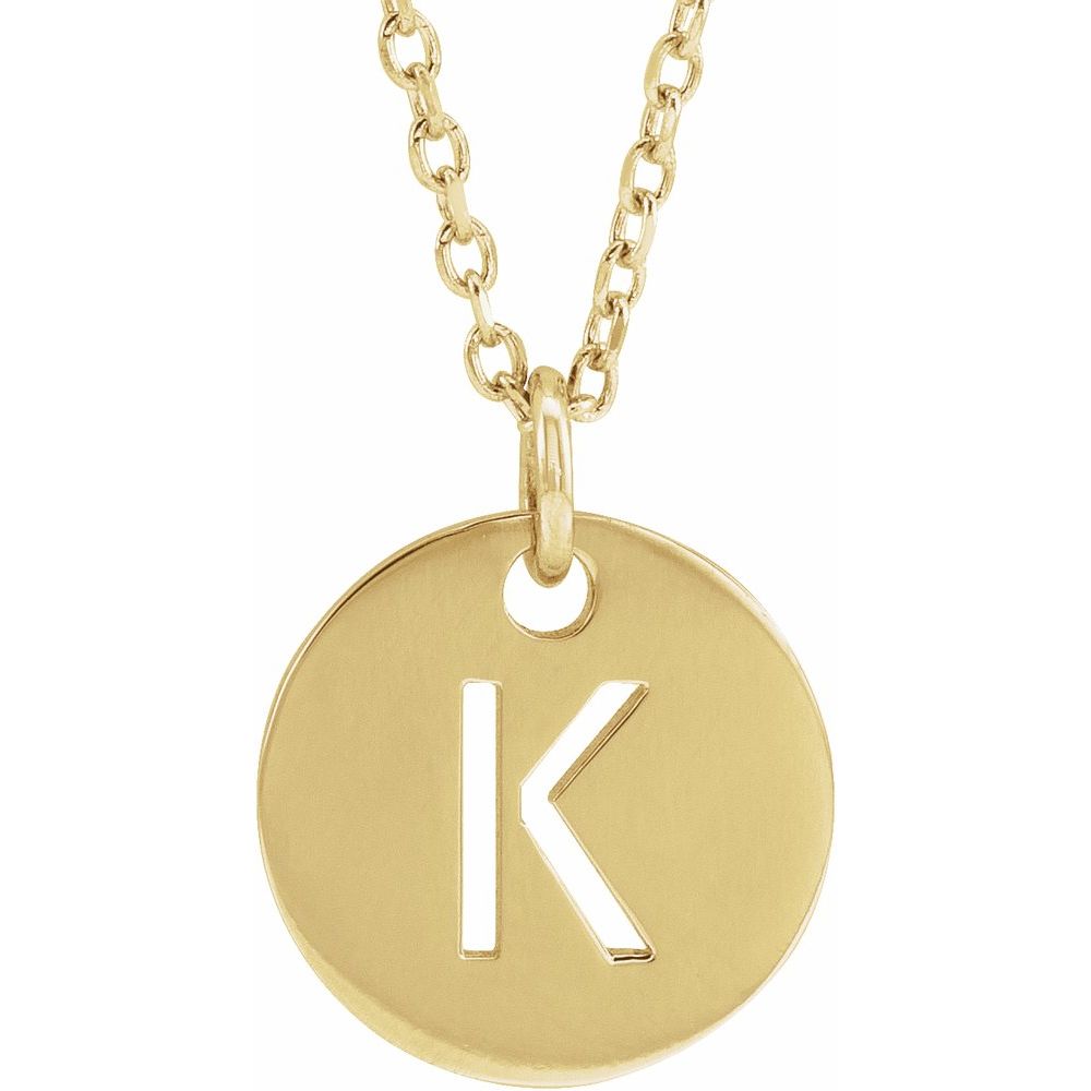 18k Yellow Gold Plated 925 Silver 0.39" Letter K Disc Adjustable 16-18" Necklace