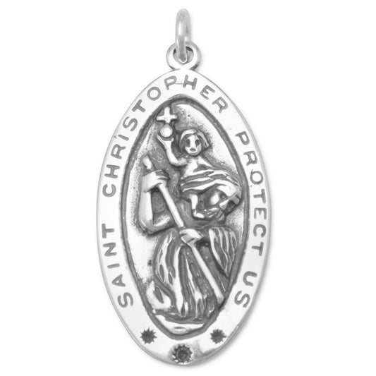 Authentic 925 Sterling Silver Oval Saint Christopher Women's Charm for Bracelet or Necklace