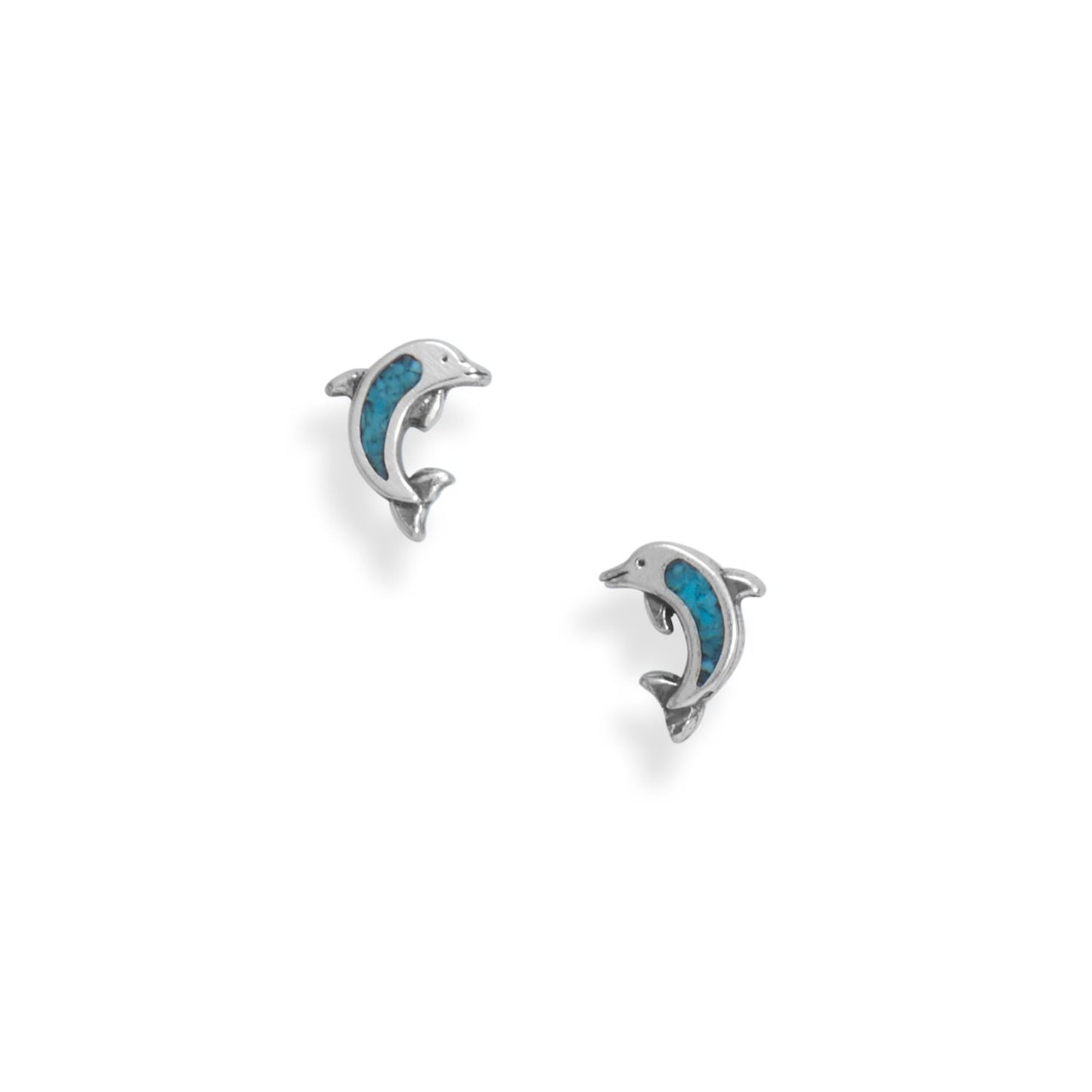 Oxidized Sterling Silver Turquoise Chip Dolphin Earrings